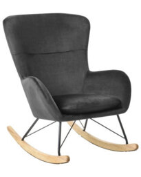 Beliani Black Velvet Rocking Chair With Metal Legs - Compact Modern Rocking Armchair - thumbnail 3