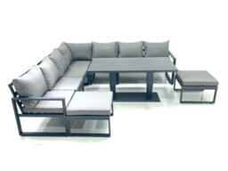 Fimous 9 Seater Outdoor Aluminum Garden Furniture Set Corner Sofa 2 Big Footstools Adjustable Rising Lifting Dining Table Set - thumbnail 1