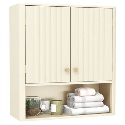 Wall Mounted Bathroom Cabinet With Adjustable Shelf Fluted Beige - image 1