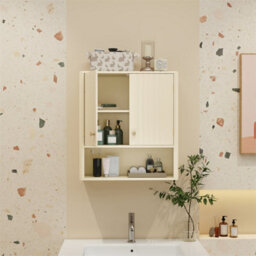 Wall Mounted Bathroom Cabinet With Adjustable Shelf Fluted Beige - thumbnail 4