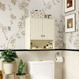 Wall Mounted Bathroom Cabinet With Adjustable Shelf Fluted Beige - thumbnail 5