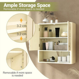 Wall Mounted Bathroom Cabinet With Adjustable Shelf Fluted Beige - thumbnail 6