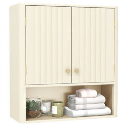 Wall Mounted Bathroom Cabinet With Adjustable Shelf Fluted Beige - thumbnail 1