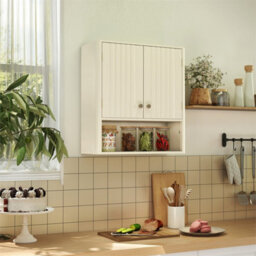Wall Mounted Bathroom Cabinet With Adjustable Shelf Fluted Beige - thumbnail 3