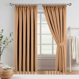 Aspire Homeware Beige Plain Blackout Curtains Room Darkening Pencil Pleat Curtain Pair (W)168Cm X (D)183Cm With Tie Back Pair - thumbnail 8