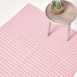 Homescapes Cotton Gingham Check Rug Hand Woven Pink White, 70 X 120 Cm - thumbnail 1