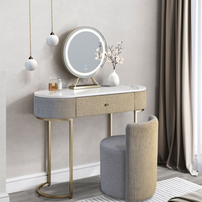 CARME Home Romy Mocha Bouclé Dressing Table With Evie Led Mirror & Hattie Bouclé Stool - image 1