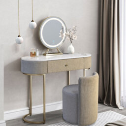 CARME Home Romy Mocha Bouclé Dressing Table With Evie Led Mirror & Hattie Bouclé Stool - thumbnail 1