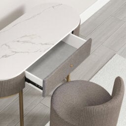 CARME Home Romy Mocha Bouclé Dressing Table With Evie Led Mirror & Hattie Bouclé Stool - thumbnail 2