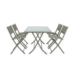 Sweeek - Folding Garden Table Steel + 4 Textilene Seats Khaki - Ancona - thumbnail 6