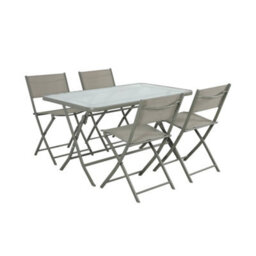 Sweeek - Folding Garden Table Steel + 4 Textilene Seats Khaki - Ancona - thumbnail 2