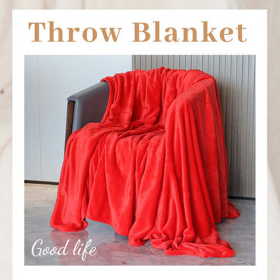 Alivio Faux Fur Mink Throw Luxury Super Soft Plain Bed Sofa Settee Throw Blanket- Large - Red - image 1