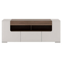 Wyld Haus Porto 140Cm Gloss White Tv Cabinet With Oak Detail, 2 Doors & 1 Drawer - thumbnail 4