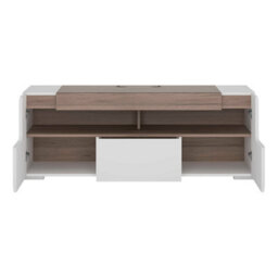 Wyld Haus Porto 140Cm Gloss White Tv Cabinet With Oak Detail, 2 Doors & 1 Drawer - thumbnail 5