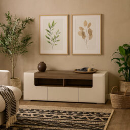 Wyld Haus Porto 140Cm Gloss White Tv Cabinet With Oak Detail, 2 Doors & 1 Drawer - thumbnail 2
