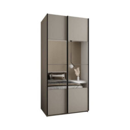 Arte Elegant Trosa Iv Sliding Door Wardrobe H2450mm W1000mm D640mm Mirrored Doors, Six Shelves, Hanging Rail, Cashmere Finish - thumbnail 1