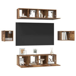 Berkfield Modern Tv Cabinet Set Wall-Mounted 6 Pcs Old Wood Engineered Wood - thumbnail 3