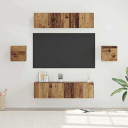 Berkfield Modern Tv Cabinet Set Wall-Mounted 6 Pcs Old Wood Engineered Wood - thumbnail 2