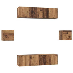 Berkfield Modern Tv Cabinet Set Wall-Mounted 6 Pcs Old Wood Engineered Wood - thumbnail 1