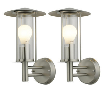 First Choice Lighting Set Of 2 Treviso Brushed Stainless Steel Outdoor Wall Lights - image 1