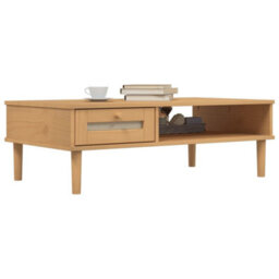 Berkfield Coffee Table Senja Rattan Look Brown 100X55X33 Cm Solid Wood - thumbnail 3
