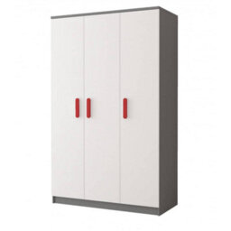 Arte Smyk Ii 19 Grey Carcass White Front Hinged Wardrobe 1200mm H1930mm D500mm With Bold Red Handles - thumbnail 1