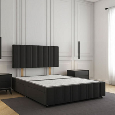 REGIONAL FURNISHINGS Divan Bed Set Black Plush Velvet Upholstered 24Inch Headboard & Footboard & 2Drawers Sameside & No Mattress In All Sizes - image 1