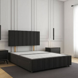 REGIONAL FURNISHINGS Divan Bed Set Black Plush Velvet Upholstered 24Inch Headboard & Footboard & 2Drawers Sameside & No Mattress In All Sizes