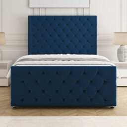 Bsspoke Maya Divan Bed Set Blue Plush Velvet 54Inch Headboard & 20Inch Footboard 2 Drawers Same Side & Mattress In All Sizes - thumbnail 2