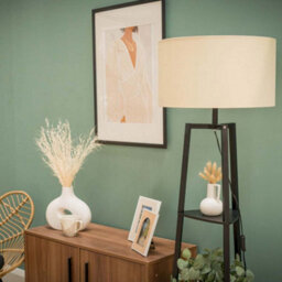 Valuelights Hiru Black 3 Tier Shelf Floor Lamp With Cream Shade And Bulb - thumbnail 6