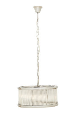 Orsina Nickel Pendant Light, Drum-Shaped 6 Bulb Ceiling Fixture, Fluted Clear Glass Panels, Contemporary Lighting - image 1