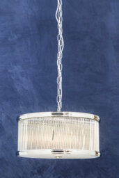 Orsina Nickel Pendant Light, Drum-Shaped 6 Bulb Ceiling Fixture, Fluted Clear Glass Panels, Contemporary Lighting - thumbnail 2