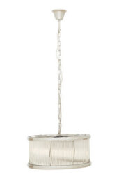 Orsina Nickel Pendant Light, Drum-Shaped 6 Bulb Ceiling Fixture, Fluted Clear Glass Panels, Contemporary Lighting - thumbnail 1