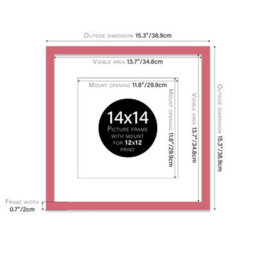 "14X14"" Pink Picture Frame - 14X14"" Square Frame With 12X12"" Mount For 14X14""/12X12"" Pictures Moderrn Style Thin Edge, 1 Pack" - thumbnail 2