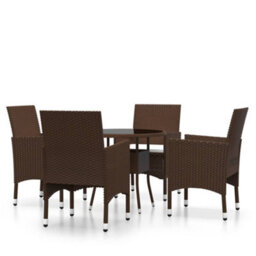Berkfield 5 Piece Garden Bistro Set Poly Rattan And Tempered Glass Brown - thumbnail 2