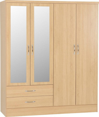 Seconique Nevada 4 Door 2 Drawer Mirrored Wardrobe In Sonoma Oak Effect Finish - image 1