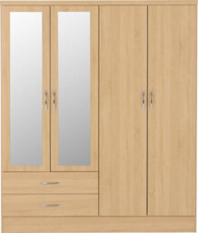 Seconique Nevada 4 Door 2 Drawer Mirrored Wardrobe In Sonoma Oak Effect Finish - thumbnail 2