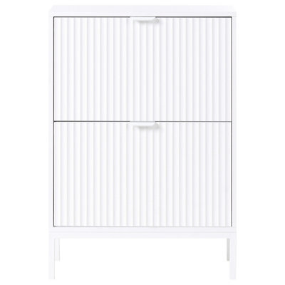 Wyld And Coco Novahome Shoe Storage Cabinet White Mdf 2 Pull-Down Compartments Fluted Front Slim Legs W60 X D24 X H85Cm - image 1