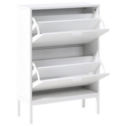 Wyld And Coco Novahome Shoe Storage Cabinet White Mdf 2 Pull-Down Compartments Fluted Front Slim Legs W60 X D24 X H85Cm - thumbnail 5