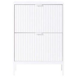 Wyld And Coco Novahome Shoe Storage Cabinet White Mdf 2 Pull-Down Compartments Fluted Front Slim Legs W60 X D24 X H85Cm - thumbnail 1