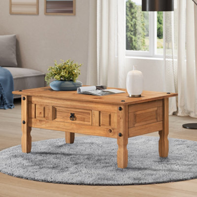 Mercers Furniture Corona Coffee Table 1 Drawer Solid Wood Pine Wooden With Mexican Styling - image 1