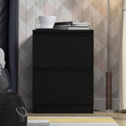 2 Drawer Bedside Modern Bedroom Furniture Matt Black - thumbnail 3