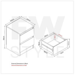 2 Drawer Bedside Modern Bedroom Furniture Matt Black - thumbnail 2