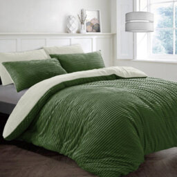 Velosso Teddy Fleece Duvet Cover And Pillowcase Set Cosy Bedding For A Stylish Bedroom, Button Enclosure - Olive
