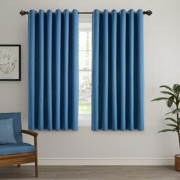 Ameha Blue Linen Blackout Eyelet Curtain Energy Efficient Thermal Insulated Window Curtain Pair 46X54'' For Bedroom Curtain
