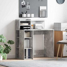 Berkfield Modern Desk With Storage Concrete Grey 90X48X101.5 Cm Engineered Wood - thumbnail 2