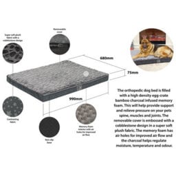 Pet Bed With Charcoal Infused Memory Foam - Dog Or Cat Orthopaedic Mattress With Zipped Cover & Anti-Slip Bottom - Large - thumbnail 7