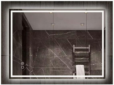 Biznest 70X50 Cm Double Led Rectangle Lighted Bathroom Wall Mirror 3 Color Light Touch Fog Pad (70X50 Cm Rectangle Style L8038)