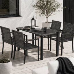 Wyld Haus Pakeri Dark Grey 5-Piece Rattan Outdoor Dining Set With Tempered Glass Table And 4 Chairs