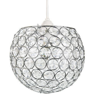 Happy Homewares Modern Round Globe Easy Fit Pendant Shade With Small Transparent Acrylic Beads - image 1